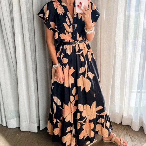 Anthropologie Black and Peach Floral Maxi Dress - Picture 2 of 6